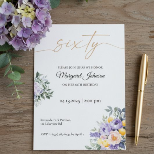 Soft Mauve Floral 60th Birthday Celebration Kaart