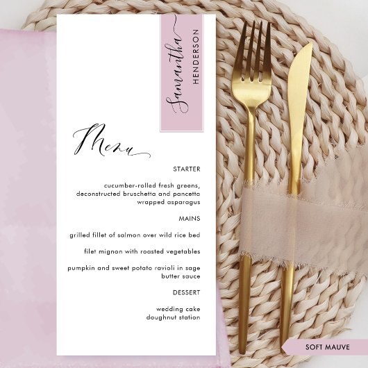 Soft Mauve, gepersonaliseerd met gastennaam Chic M Menu