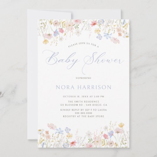 Soft Meadow Blue Script-Baby shower Kaart (Voorkant)