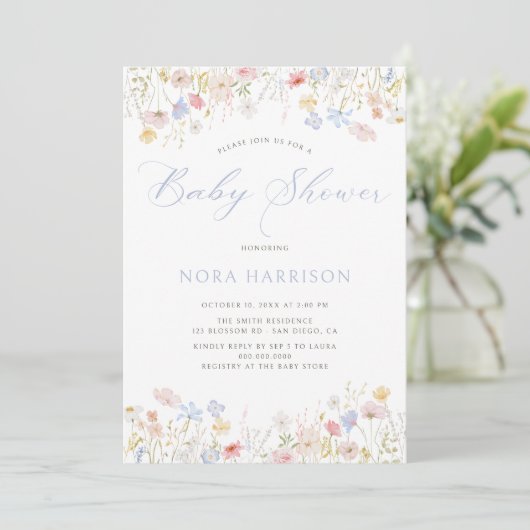 Soft Meadow Blue Script-Baby shower Kaart (Staand voorkant)