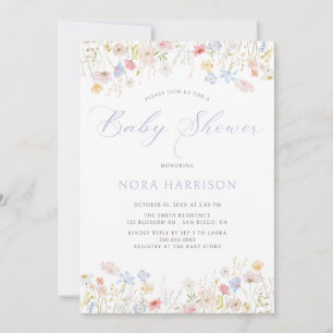 Soft Meadow Blue Script-Baby shower Kaart