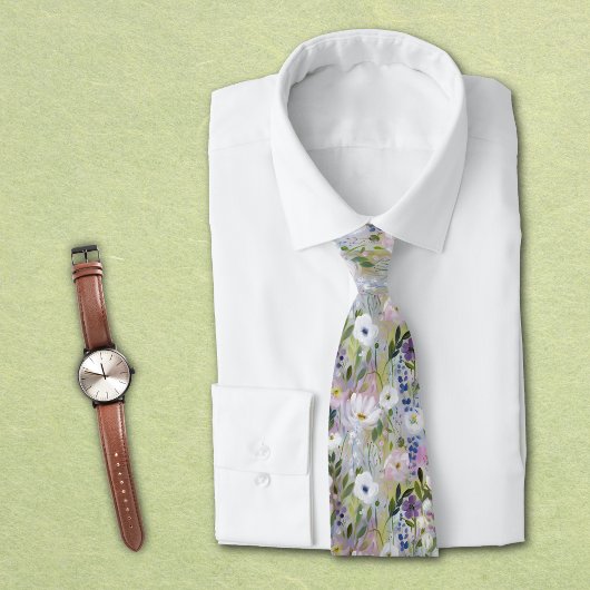Soft Meadow Floral Watercolor Stropdas