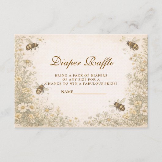 Soft Meadow Honey Bee Diapper Raffle Informatiekaartje (Voorkant)