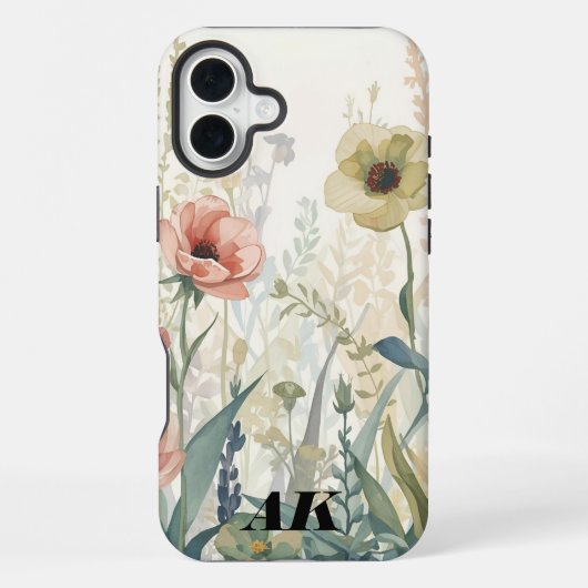 Soft Meadow Impression – Waterverf botanische wand iPhone Hoesje (Achterkant)