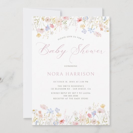 Soft Meadow Pink Script-Baby shower Kaart (Voorkant)
