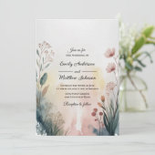 Soft Meadow Watercolor Floral Wedding Invitation Kaart (Staand voorkant)