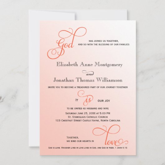 Soft Melon Script God is Love Christelijk Wedding Kaart (Voorkant)