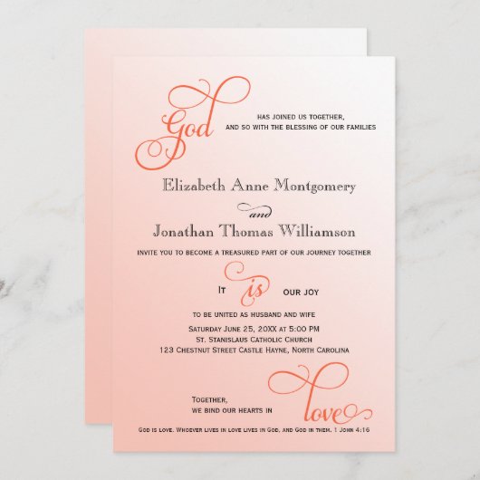 Soft Melon Script God is Love Christelijk Wedding Kaart (Voorkant / Achterkant)