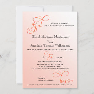 Soft Melon Script God is Love Christelijk Wedding Kaart