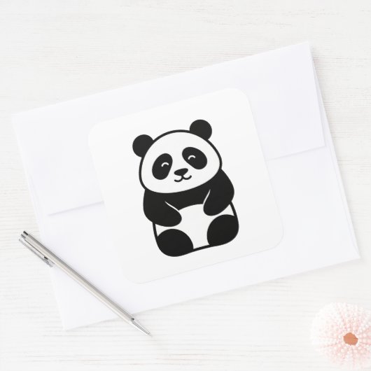 Soft Minimal Panda Illustration Vierkante Sticker (Envelop)