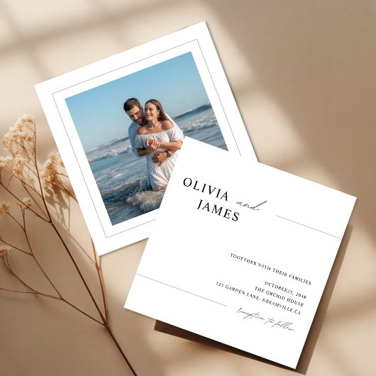 Soft Minimal Square Photo Wedding Invitation Kaart