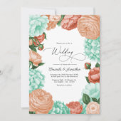 Soft Mint, Apricot & Warm Coral Floral Wedding Kaart (Voorkant)