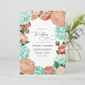 Soft Mint, Apricot & Warm Coral Floral Wedding Kaart (Staand voorkant)