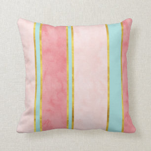 Soft mint Coral Gold Blush Stripes Kussen