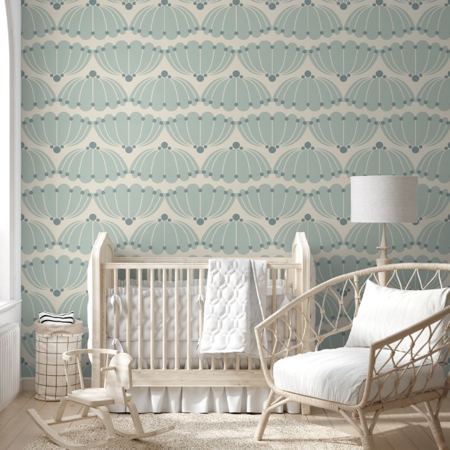 Soft Mint en Beige Art Deco Scallop Behang (Kinderen)