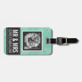 Soft Mint en Gray Mr. en Mrs. Persoonlijke foto Bagagelabel (Voorkant horizontaal)