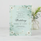 Soft Mint Floral Border Wedding Kaart (Staand voorkant)