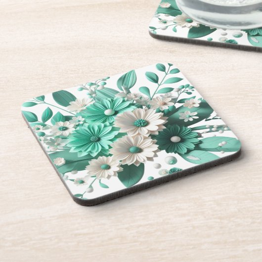 Soft mint Floral Coaster Elegance in Every Sip Bier Onderzetter (Linkerzijde)