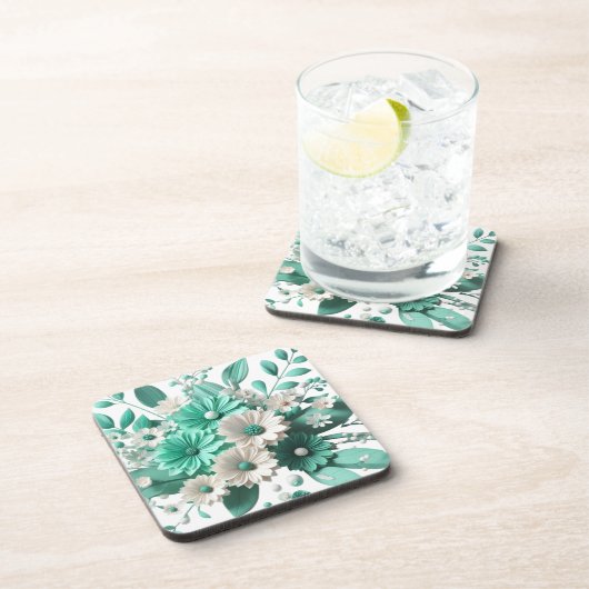 Soft mint Floral Coaster Elegance in Every Sip Bier Onderzetter (Rechterzijde)