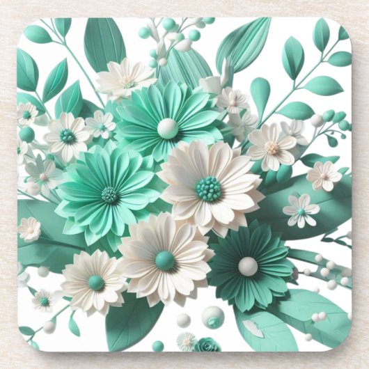 Soft mint Floral Coaster Elegance in Every Sip Bier Onderzetter (Voorkant)