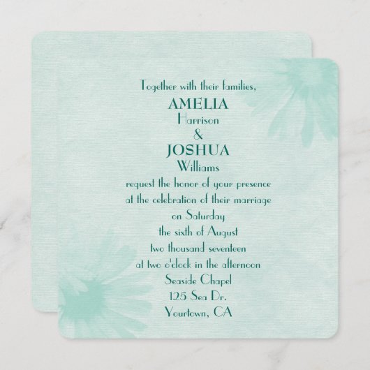 Soft Mint Green Daisy Wedding Invitation Kaart (Voorkant / Achterkant)