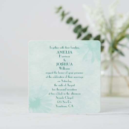 Soft Mint Green Daisy Wedding Invitation Kaart (Staand voorkant)