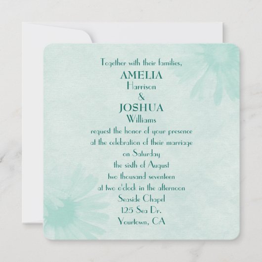 Soft Mint Green Daisy Wedding Invitation Kaart (Voorkant)