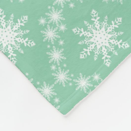 Soft Mint Green en White Snowflakes Fleece Deken (Hoek)