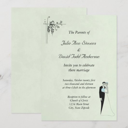 Soft Mint Green Wedding Invitation Kaart (Voorkant / Achterkant)