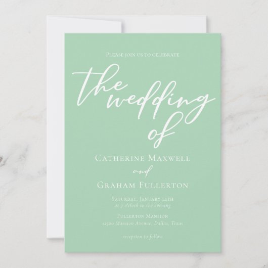 Soft Mint Green White Script Spring Wedding Kaart (Voorkant)