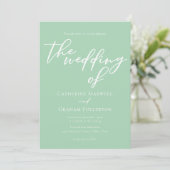 Soft Mint Green White Script Spring Wedding Kaart (Staand voorkant)