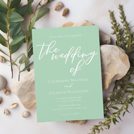 Soft Mint Green White Script Spring Wedding Kaart