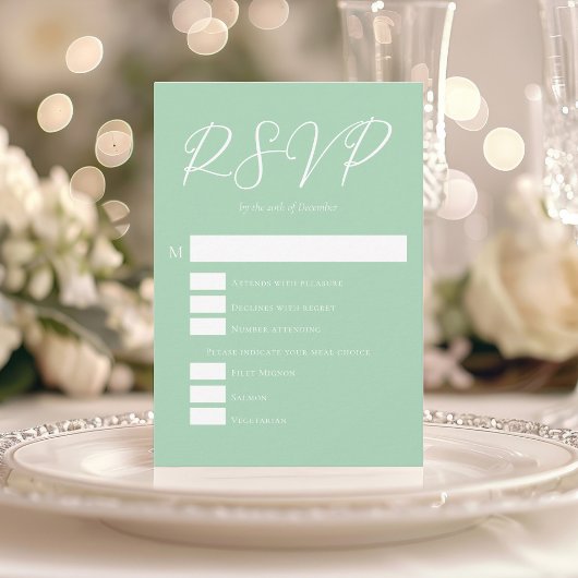 Soft Mint Green White Script Spring Wedding RSVP Kaartje
