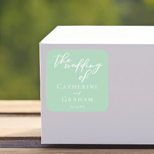 Soft Mint Green White Script Spring Wedding Vierkante Sticker