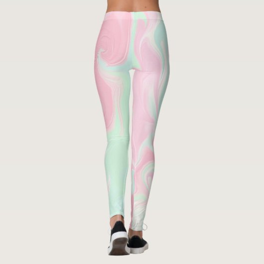  Soft Mint Groen Roze Swirl Design Leggings (Achterkant)