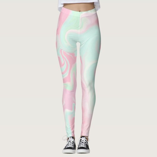 Soft Mint Groene Roze Swirl Design Valentijn Leggings (Voorkant)