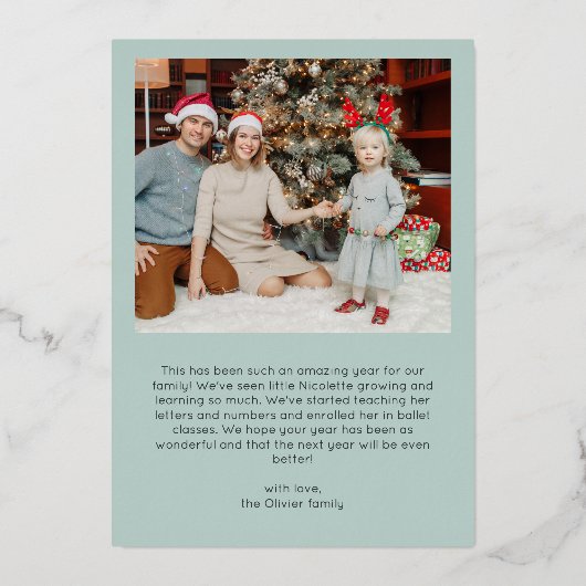 Soft Mint Retro Font Flares Photo Merry Christmas Folie Feestdagenkaart (Achterkant)