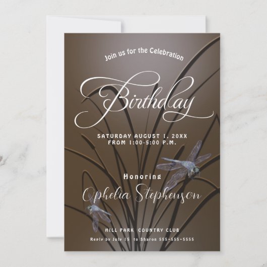 Soft Mocha Dragonfly Birthday Kaart (Voorkant)