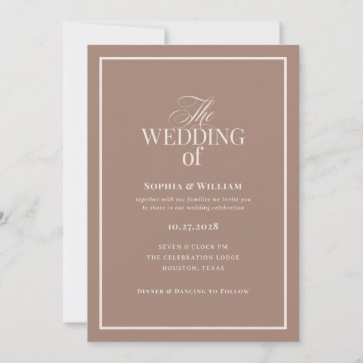 Soft Mocha Taupe | Luxe Neutral Wedding Kaart (Voorkant)