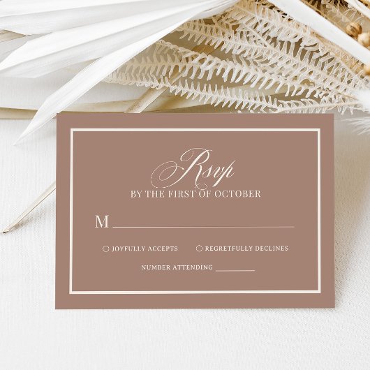 Soft Mocha Taupe | Luxe Neutral Wedding RSVP Kaartje