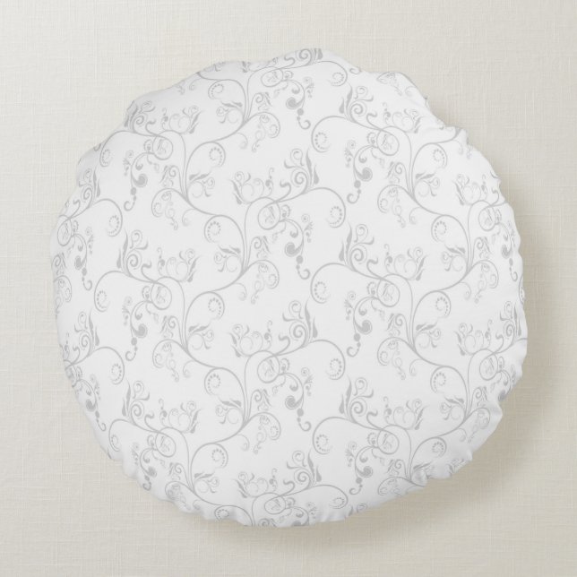 Soft Modern White&Grey Damask Rond Kussen (Achterkant)