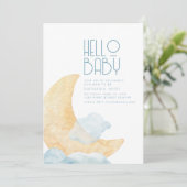 Soft Moon and Clouds Baby shower Invitation Kaart (Staand voorkant)