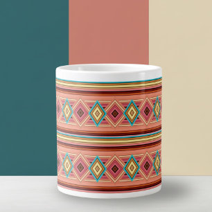Soft Multi-Coloured Diamond & Stripes Specialty Mo Grote Koffiekop