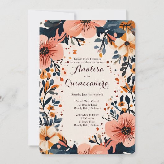 Soft Muted Floral Lijst Quinceañera CUSTOM Foto Kaart (Voorkant)