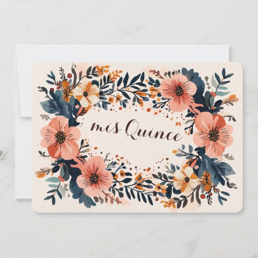 Soft Muted Floral Lijst Quinceañera CUSTOM Kaart (Achterkant)