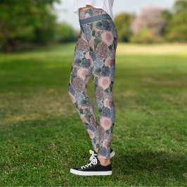 Soft Muted Peony Pattern met uw eigen quote Leggings