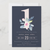 SOFT NAVY BLUSH BLUE FLORAL 1st ELKE LEEFTIJD BIRT Kaart (Voorkant)