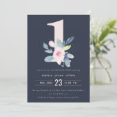 SOFT NAVY BLUSH BLUE FLORAL 1st ELKE LEEFTIJD BIRT Kaart (Staand voorkant)