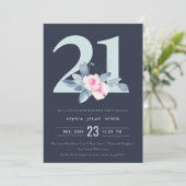 SOFT NAVY BLUSH BLUE FLORAL 21ST ELKE LEEFTIJD BIR KAART (Staand voorkant)