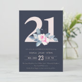 SOFT NAVY BLUSH BLUE FLORAL 21ST ELKE LEEFTIJD BIR KAART (Staand voorkant)